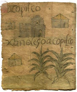 Códice Techialoyan de Cuajimalpa, siglo XVII. (Ramo Tierras, Volumen 3684, exp. 2, fojas 1-27, AGN )
