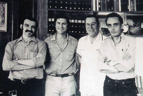 De izquierda a derecha Vallejo, Solanas, Perón y Getino en Puerta de Hierro