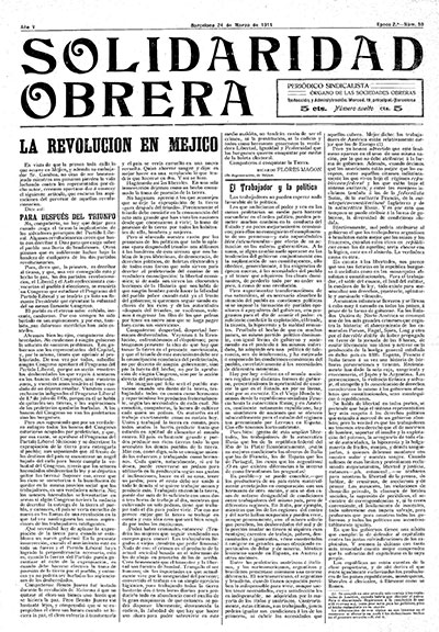 Imagen 6. Portada del núm. 29 de <em>Solidaridad Obrera</em> (Barcelona), 24 de marzo de 1911.