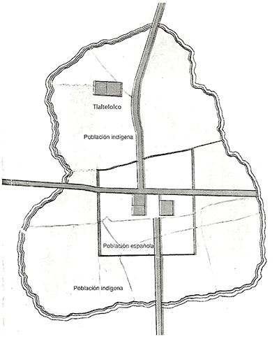 Imagen 4. Las delimitaciones de Tenochtitlán, siglo XVI (<em>ca.</em> 1523)