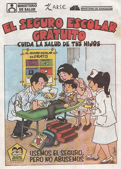 Imagen 4. Encarte en historieta sobre el Seguro escolar gratuito repartico con el diario Ojo (1998)
