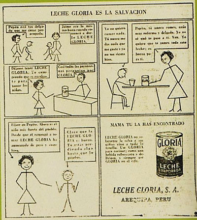 Imagen 14. Aviso publicitario en historieta de Leche Gloria, un producto producido en la ciudad de Arequipa (Perú). Revista Variedades (1937)