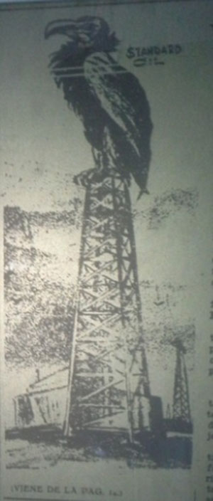 Imagen 2. “Standard oil”. Imagen en alusión a la guerra del Chaco extraída del periódico <em>Flecha</em>, editado en Córdoba, Argentina por Deodoro Roca