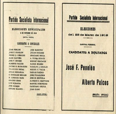 Boleta electoral del Partido Socialista Internacional, fundado en 1918 por los disidentes de izquierda del PS