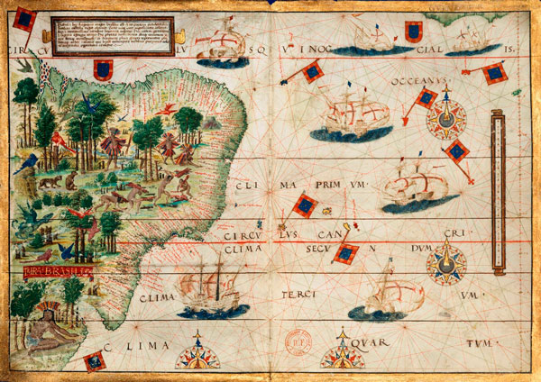 Atlas de Miller (1519). Obsérvese las desembocaduras del Amazonas y del Río de la Plata
