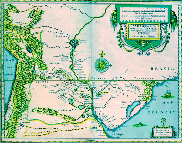 Mapa de Willem Janszoon Blaeu (1631) donde aparece la laguna de los xarajes