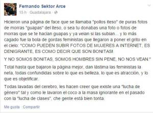 Captura de pantalla de una respuesta de un seguidor de la página de Facebook Pollos ITESO a las publicaciones de inconformidad de las mujeres