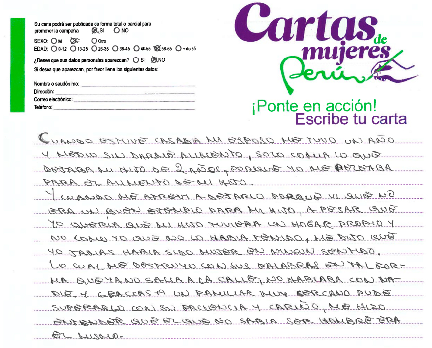 Imagen 1. Carta 35, mujer, 56-65 años, Miraflores, Lima. Foto del autor.