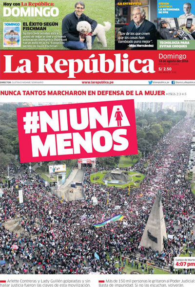 Portada del diario La República (14-08-2016)