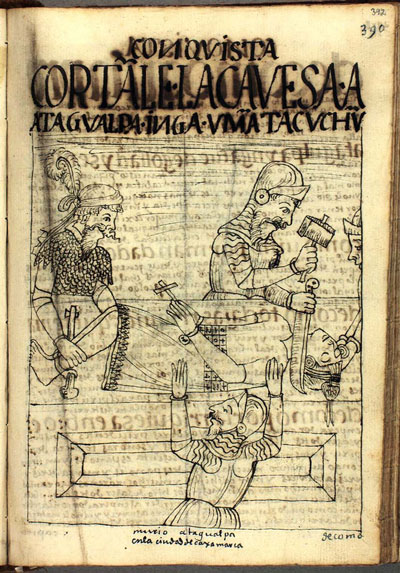 Decapitación de Atawallpa según Gvaman Poma (1615)