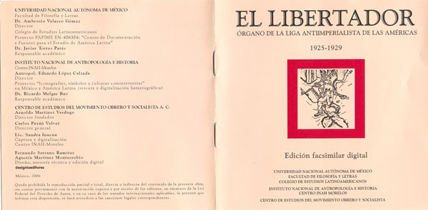 Cuadernillo de la Edición Facsimilar de El Libertador compilada por Ricardo Melgar Bao