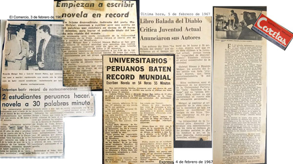 Recortes de periódico de récord literario de Ricardo Melga Bao y Gabriel Niezen, 1967