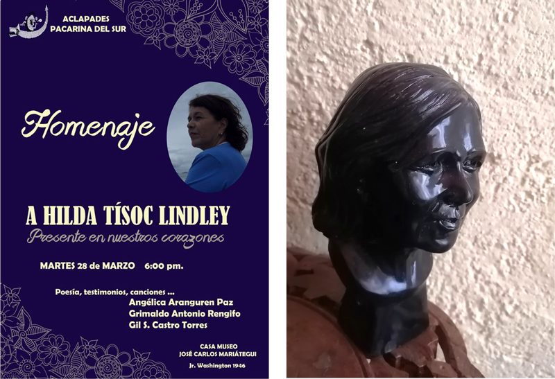 Cartel promocional del homenaje a Hilda Tísoc Lindley llevado a cabo en la Casa Museo José Carlos Mariátegui, de Lima, Perú, el 28 de marzo de 2017