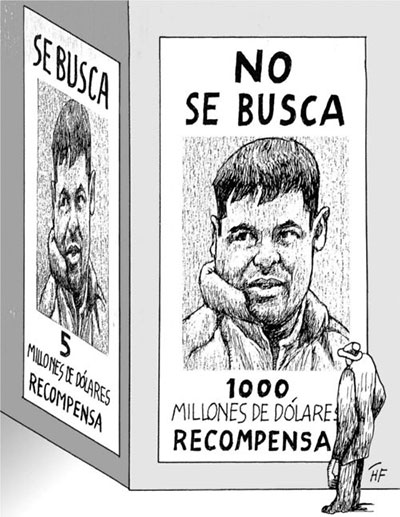 Imagen 2. El “Chapo” Guzmán. Cartón de Helio Flores.