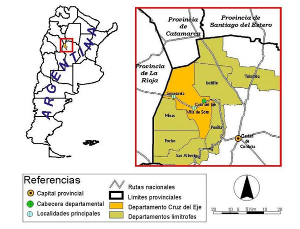 Ubicación Provincia de Córdoba, Argentina. Delimitación de la zona de “Ganadería extensiva del Noroeste de la provincia”