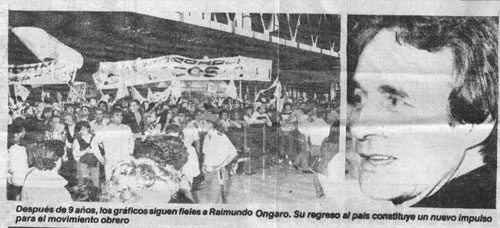 Imagen 4. Regreso de Raimundo Ongaro. <em>La Voz</em>, 18 de marzo de 1984.