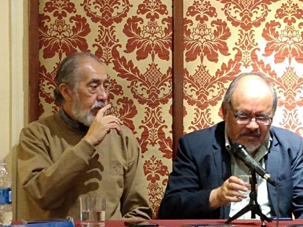 Ricardo Melgar y Nelson Manrique en el Rincón Rojo, Casa Museo Mariátegui, Lima, 2019