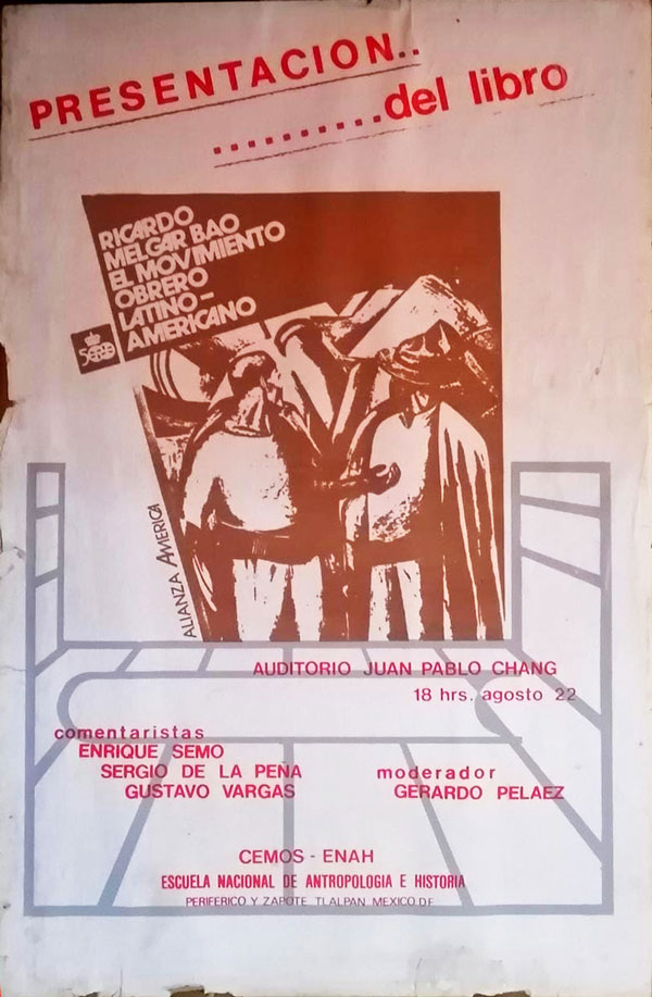 Afiche de presentación de El Movimiento obrero latinoamericano de Ricardo Melgar Bao